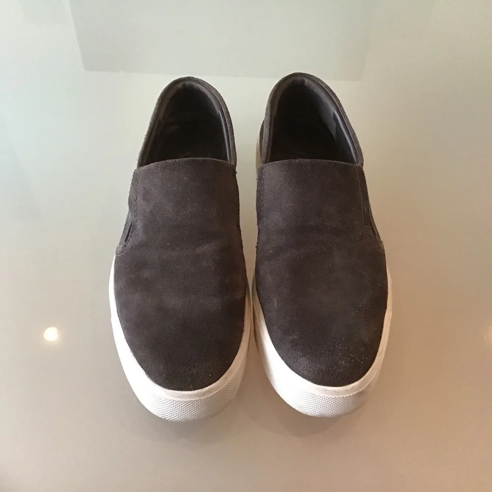 Vince Charcoal Gray Suede Warren Leather Platform Slip On Sneakers Shoe 5.5 35.5